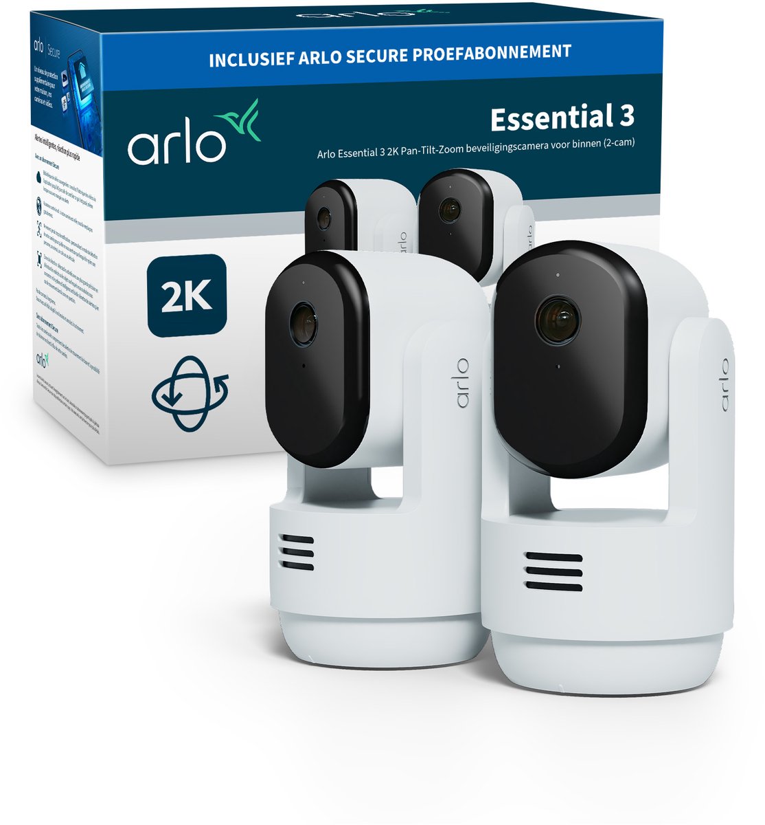 Caméra de sécurité Arlo essential3 2k PTZ pour intérieur - 2 caméras IP