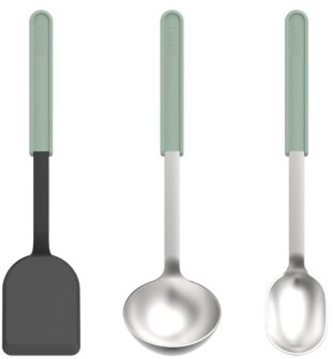 Mepal set de cuisine 3 pièces (spatule + cuillère à mélanger + cuillère de service) chef it - batterie de cuisine avec revêtement antiadhésif - résistant à la chaleur - passe au lave-vaisselle - ustensiles de cuisine - sauge nordique