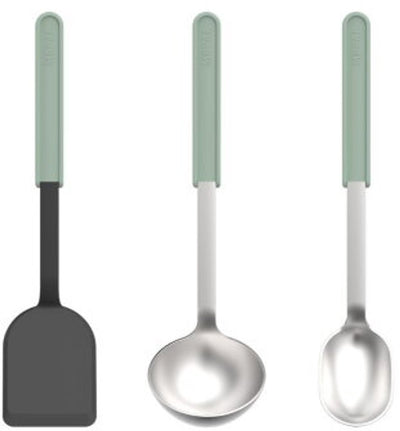 Mepal set de cuisine 3 pièces (spatule + cuillère à mélanger + cuillère de service) chef it - batterie de cuisine avec revêtement antiadhésif - résistant à la chaleur - passe au lave-vaisselle - ustensiles de cuisine - sauge nordique