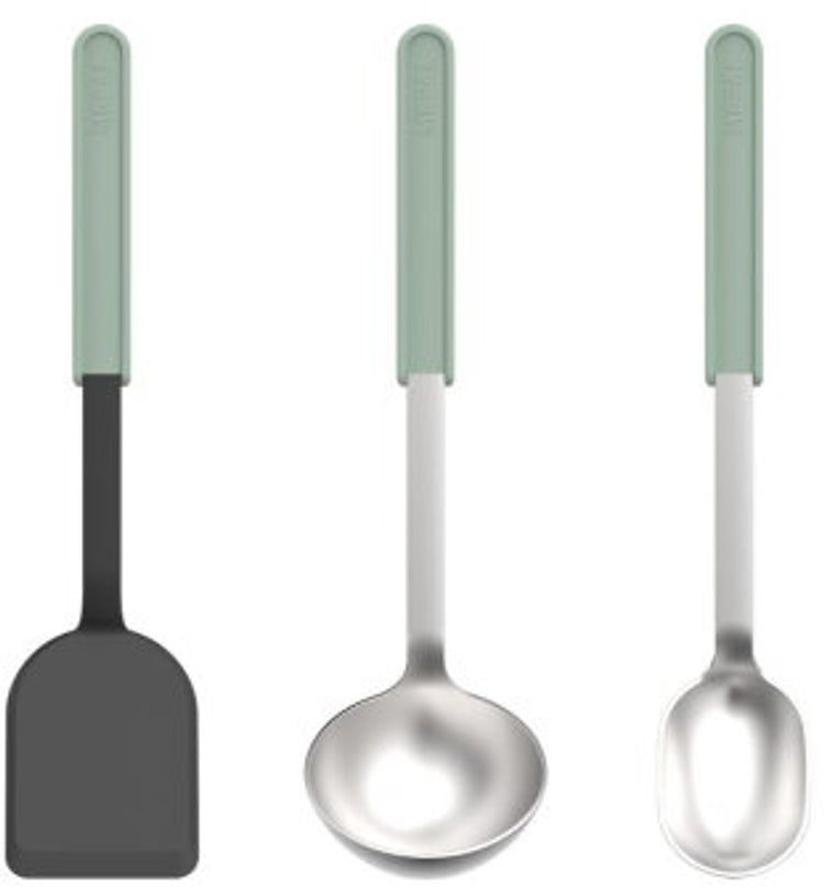 Mepal set de cuisine 3 pièces (spatule + cuillère à mélanger + cuillère de service) chef it - batterie de cuisine avec revêtement antiadhésif - résistant à la chaleur - passe au lave-vaisselle - ustensiles de cuisine - sauge nordique
