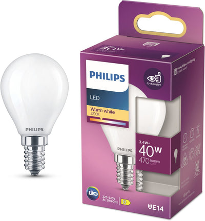 Lampe LED Philips - lampe boule avec culot E14 - lumière blanc chaud : 2700k - 40w - verre dépoli