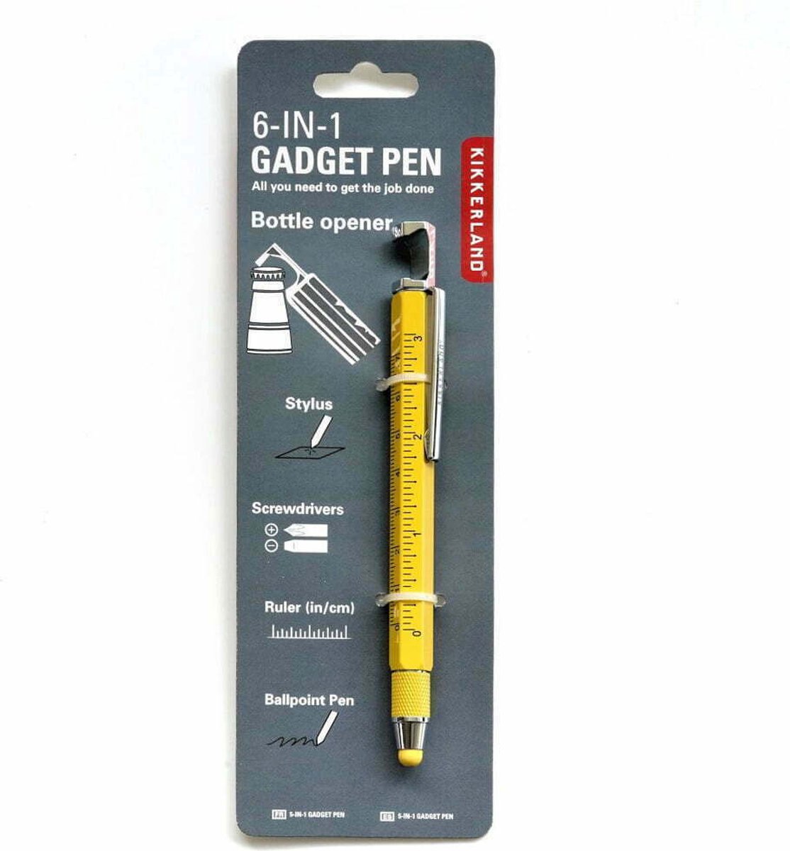 Stylo gadget Kikkerland 7 en 1 - contient 7 fonctionnalités - pratique pour les déplacements