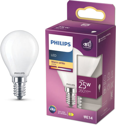 Lampe LED Philips - lampe boule avec culot E14 - lumière blanc chaud : 2700k - 25w - verre dépoli
