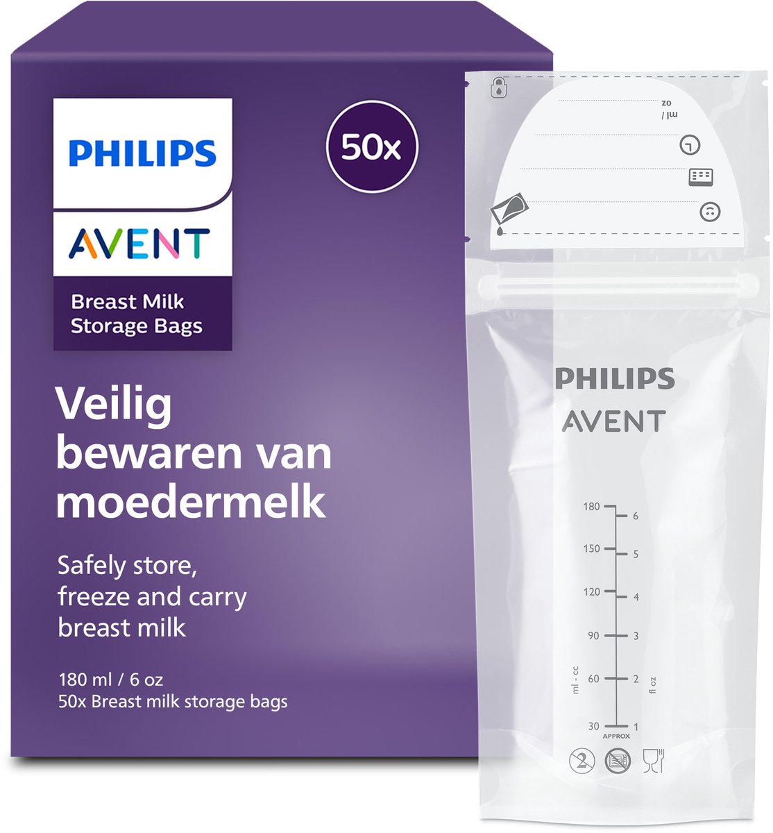 Philips avent sachets de conservation du lait maternel 180 ml - étanches - 50 pièces - scf603 50