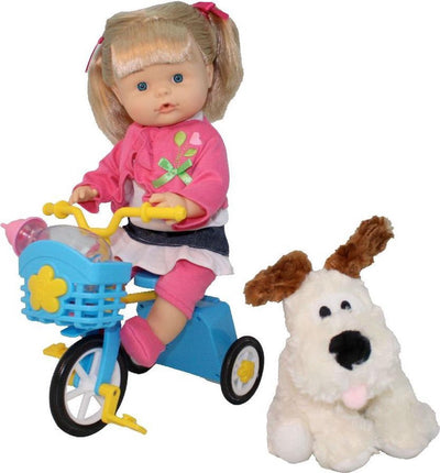 Poupée Dimian pipi popo avec chien et vélo - bébé nena - 36 cm.