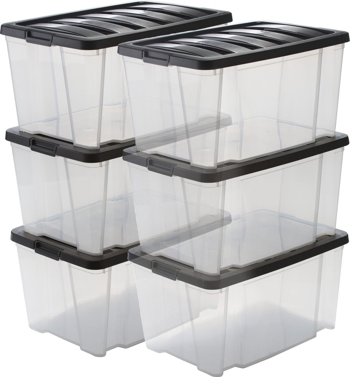 Boîte de rangement Iris handlebox - 45l - plastique - noir transparent - lot de 6