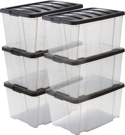 Boîte de rangement Iris handlebox - 45l - plastique - noir transparent - lot de 6