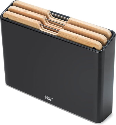 Joseph joseph folio ensemble de 3 planches à découper antidérapantes en bambou, avec housse de rangement pour un rangement organisé dans la cuisine en acier inoxydable