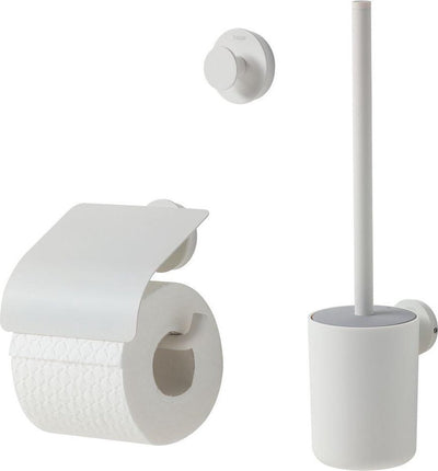 Ensemble d'accessoires de toilette urbain Tiger - brosse de toilette avec support - porte-rouleau de papier toilette avec rabat - crochet - blanc