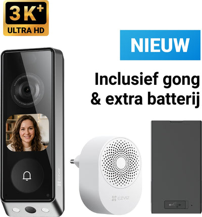 Ezviz EP8 Ultra - sonnette vidéo avec caméra avec écran AI - double objectif 3K+ (6MP) - détection de colis - sans fil ou filaire - stockage 32Go - sans abonnement