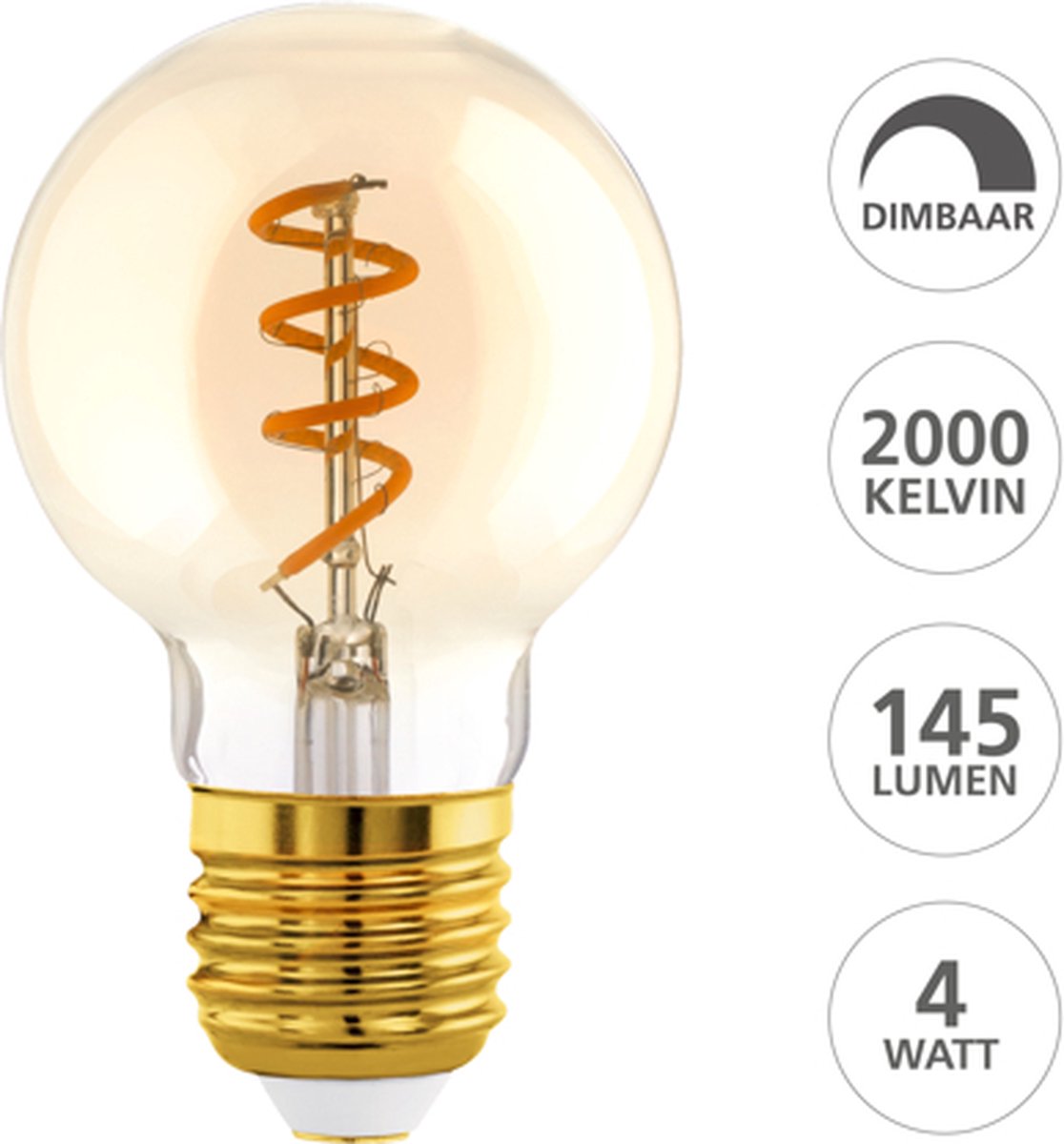 Lampe LED Eglo - E27 - ø 6 cm - G60 - ambre - 2000k - dimmable