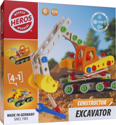 Pelle de constructeur Heros – jouets de construction – 4 en 1 – 170 pièces – jeu de construction en bois – bois FSC – fabriqué en Allemagne – à construire soi-même – à partir de 6 ans