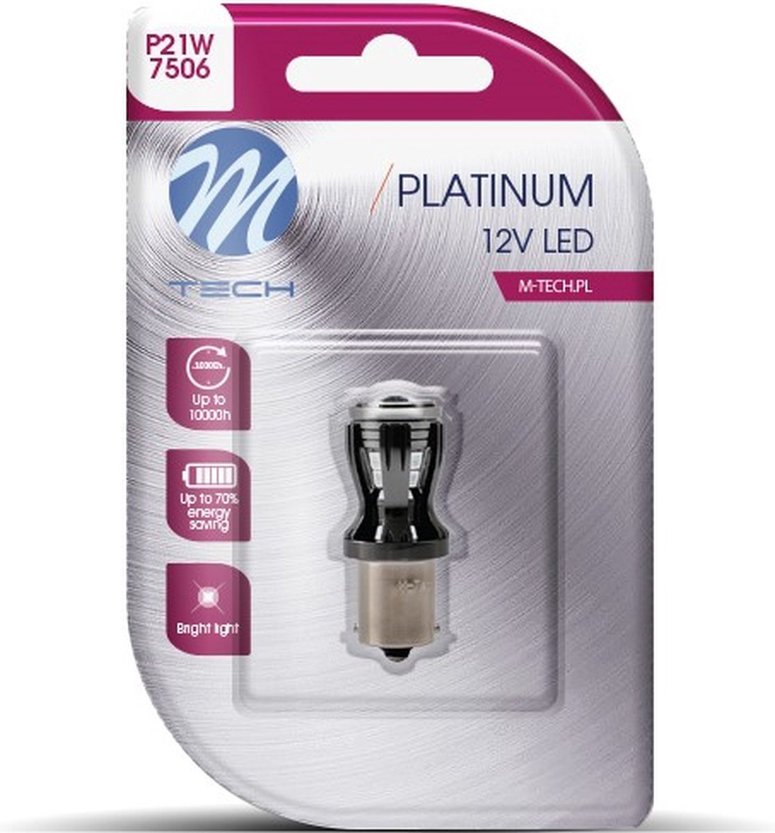 M-tech led p21w ba15s 12v - platine - canbus - 4x diode led osram - blanc - simple