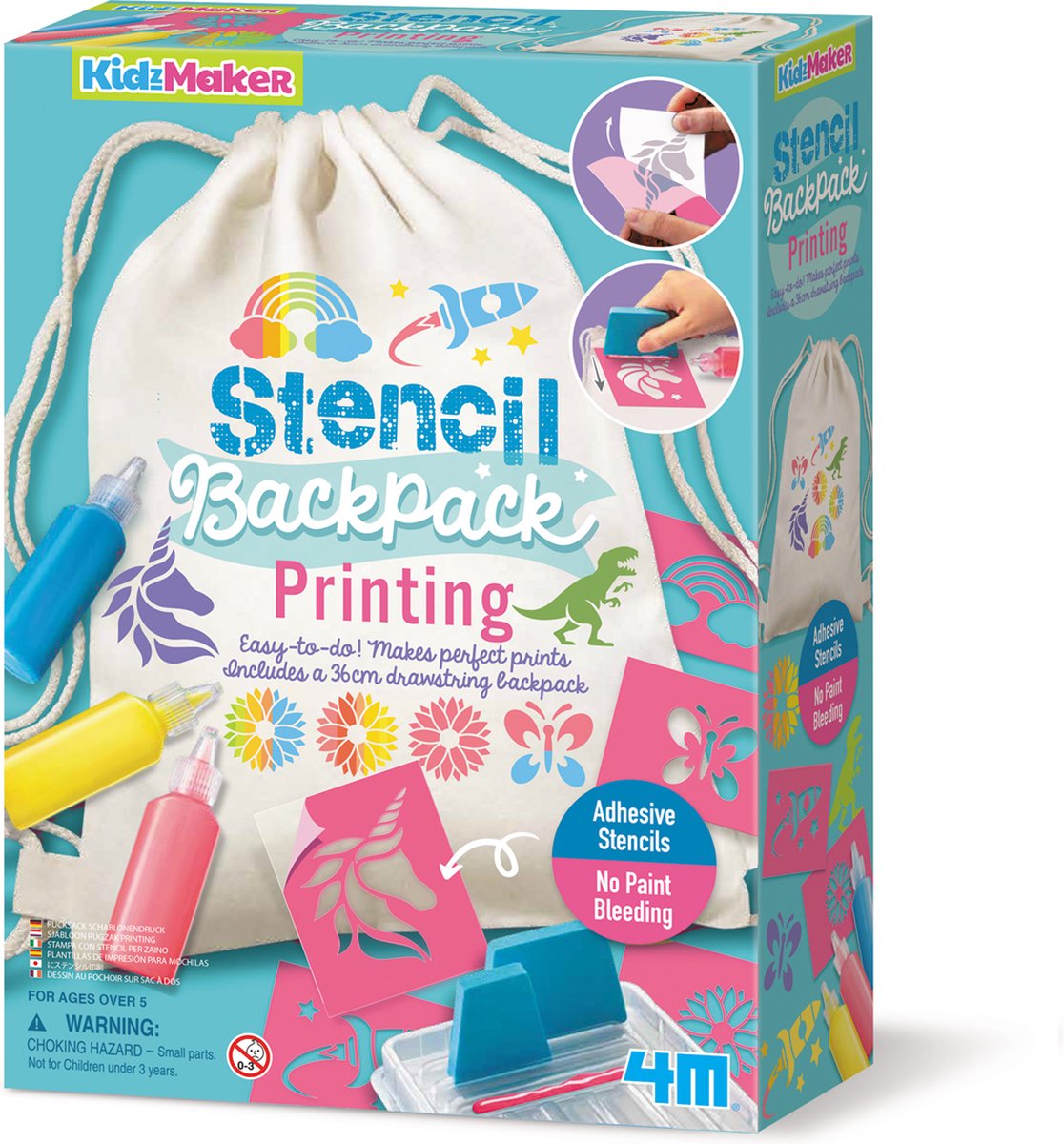 4m crafts - embellissez votre sac à dos avec des pochoirs et des modèles - paquet de loisirs - kit d'art kidzmaker - 5+