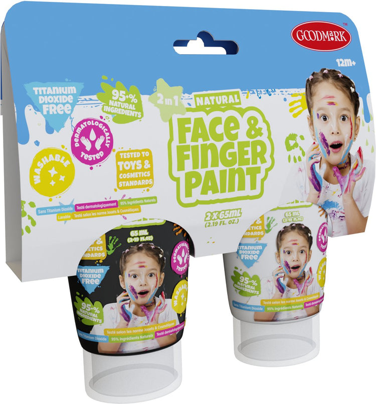 Boti Natural Face Fingerpaint Tube Black and White, 2x65ml
