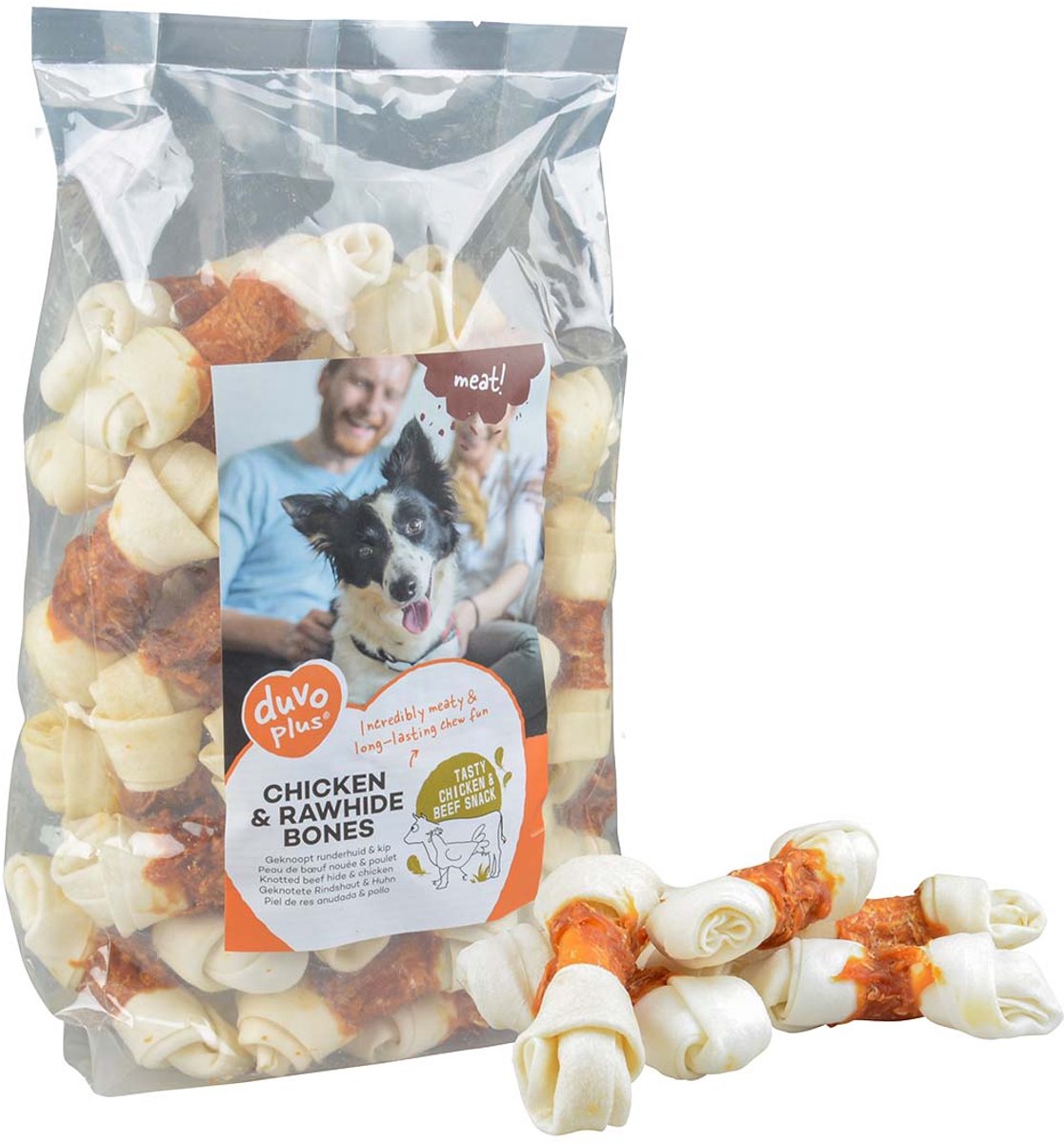 Duvo plus de la viande ! Snack cuisses de poulet en cuir brut pour chiens m-1kg