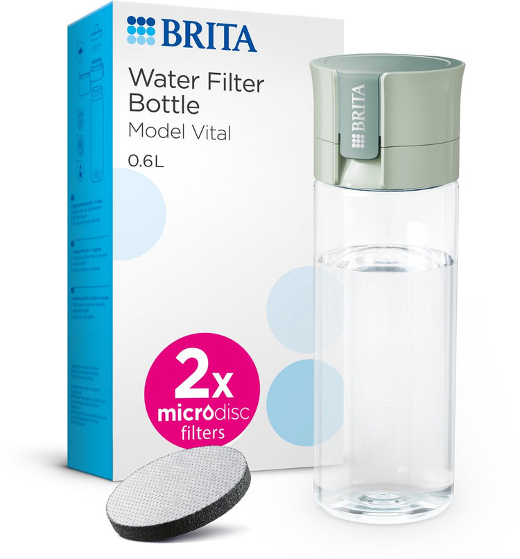 Brita - gourde vitale pour adultes - 0,6 l - vert clair - avec 2 cartouches filtrantes microdisques - idéale pour les gourdes
