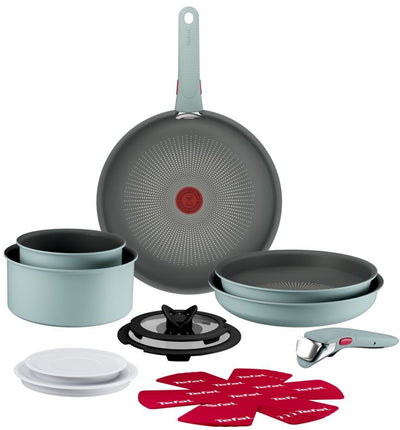 Tefal ingenio halo ecalyptus - ensemble de poêles - 15 pièces - avec couvercle - protecteurs de poêle - poignées