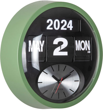Karlsson horloge murale ronde flip - vert jungle - 11x32,6x32,6cm - horloge murale scandinave
