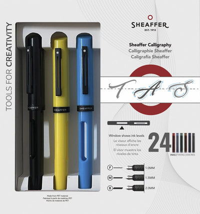 Stylo de calligraphie Sheaffer-noir, bleu, jaune maxi-plume f m b-sf-93404