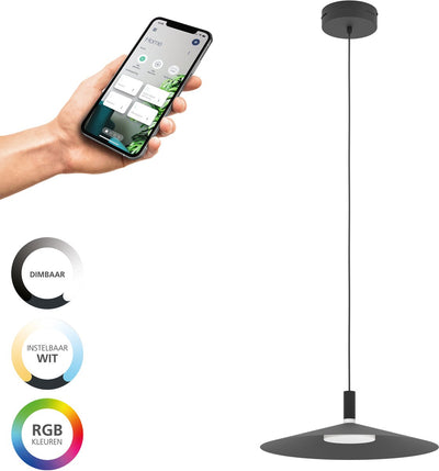 Lampe suspendue intelligente Eglo connect.z conomavilla-z - ø 45 cm - noir et blanc - lumière blanche rgb réglable - dimmable - zigbee