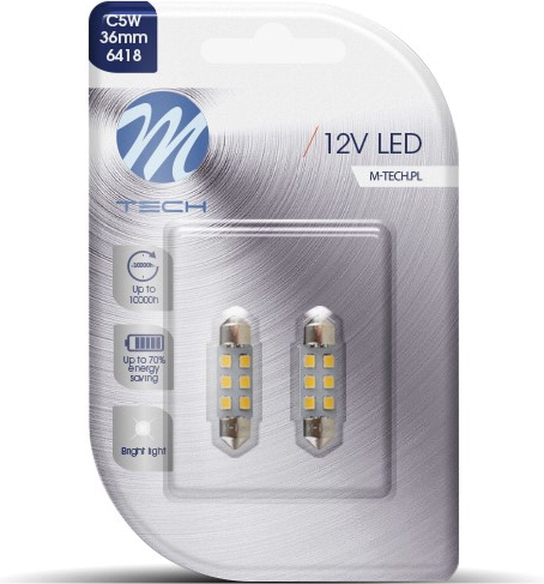 M-tech LED c5w 12v 36mm - culot 6x diode LED - blanc - set