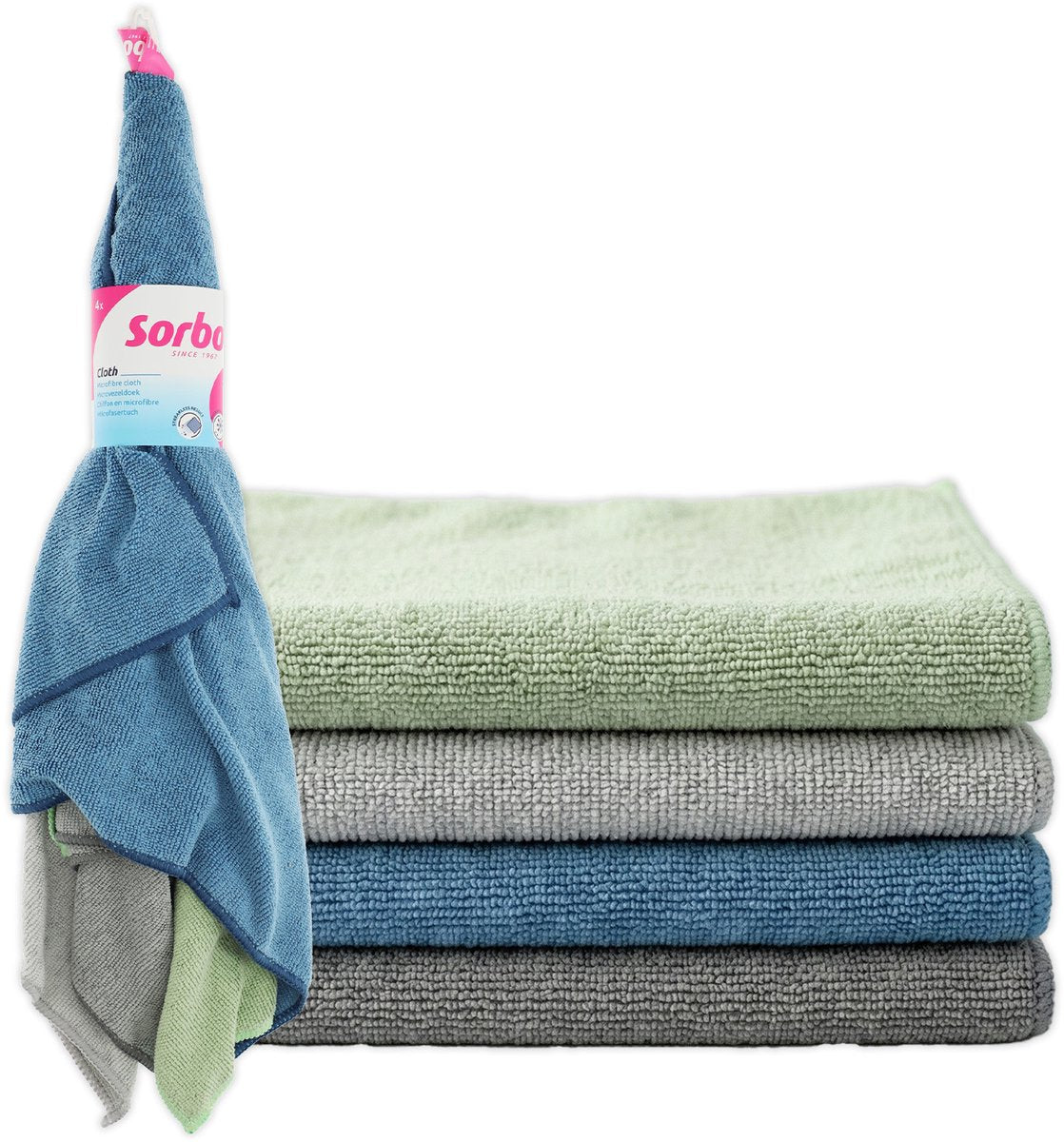 Chiffons microfibre Sorbo – lot de 4 – 40x40 cm – nettoyage sans traces et sans produits d'entretien