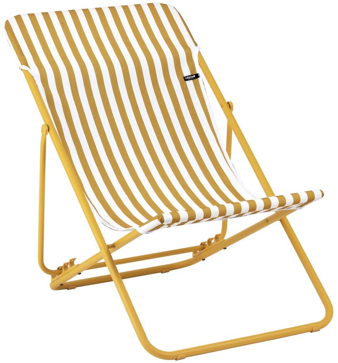 Lafuma maxi transat - chaise de plage - pliable - réglable - airlon - miel (jaune) rayé