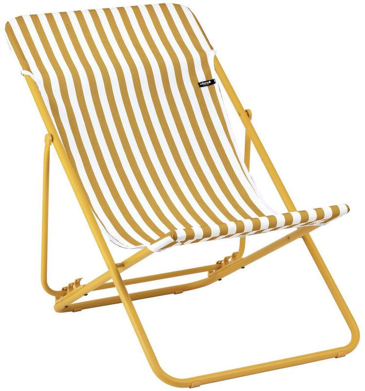 Lafuma maxi transat - chaise de plage - pliable - réglable - airlon - miel (jaune) rayé