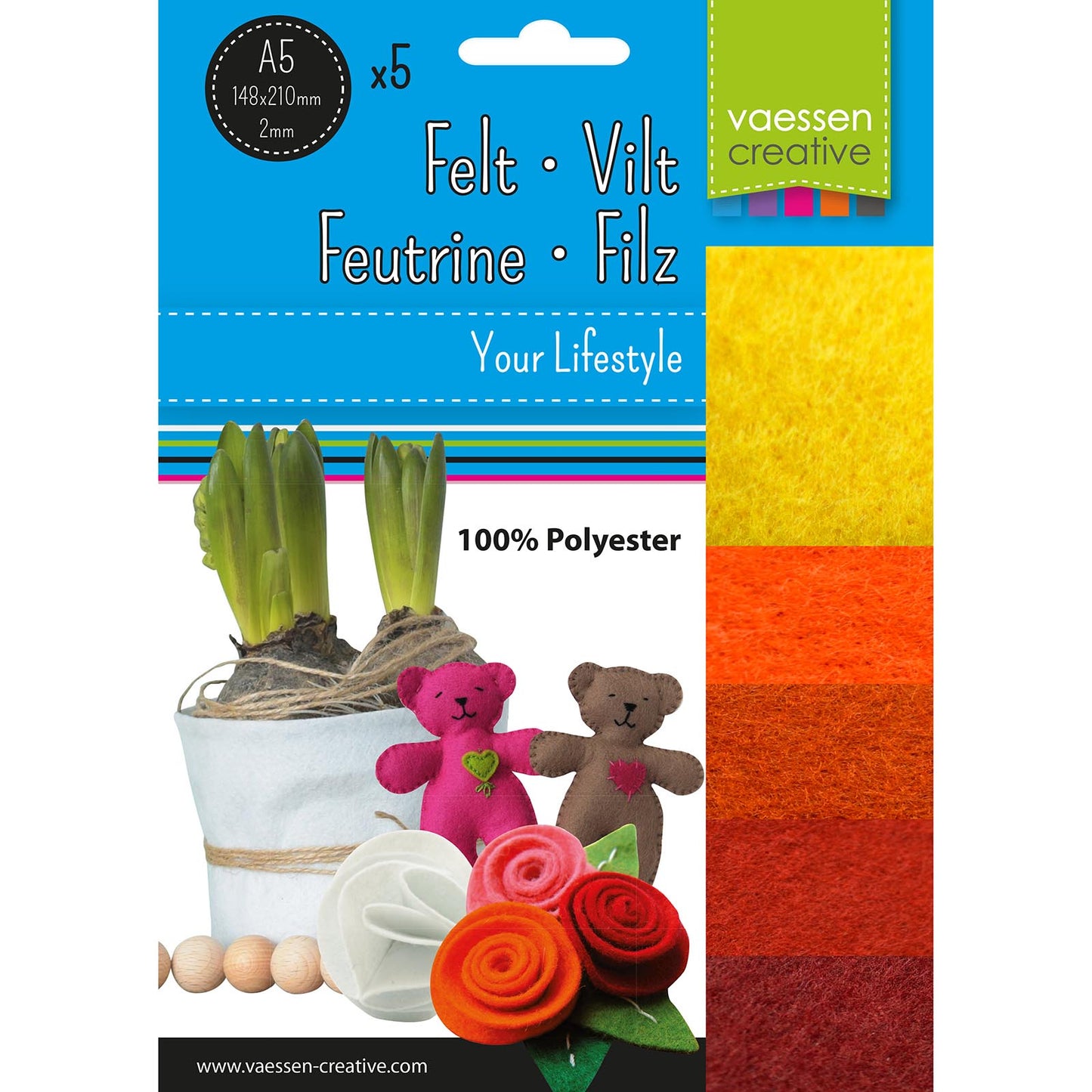 Vaessen creative • paquet de feutre 2mm a5 jaune rouge 5pcs.