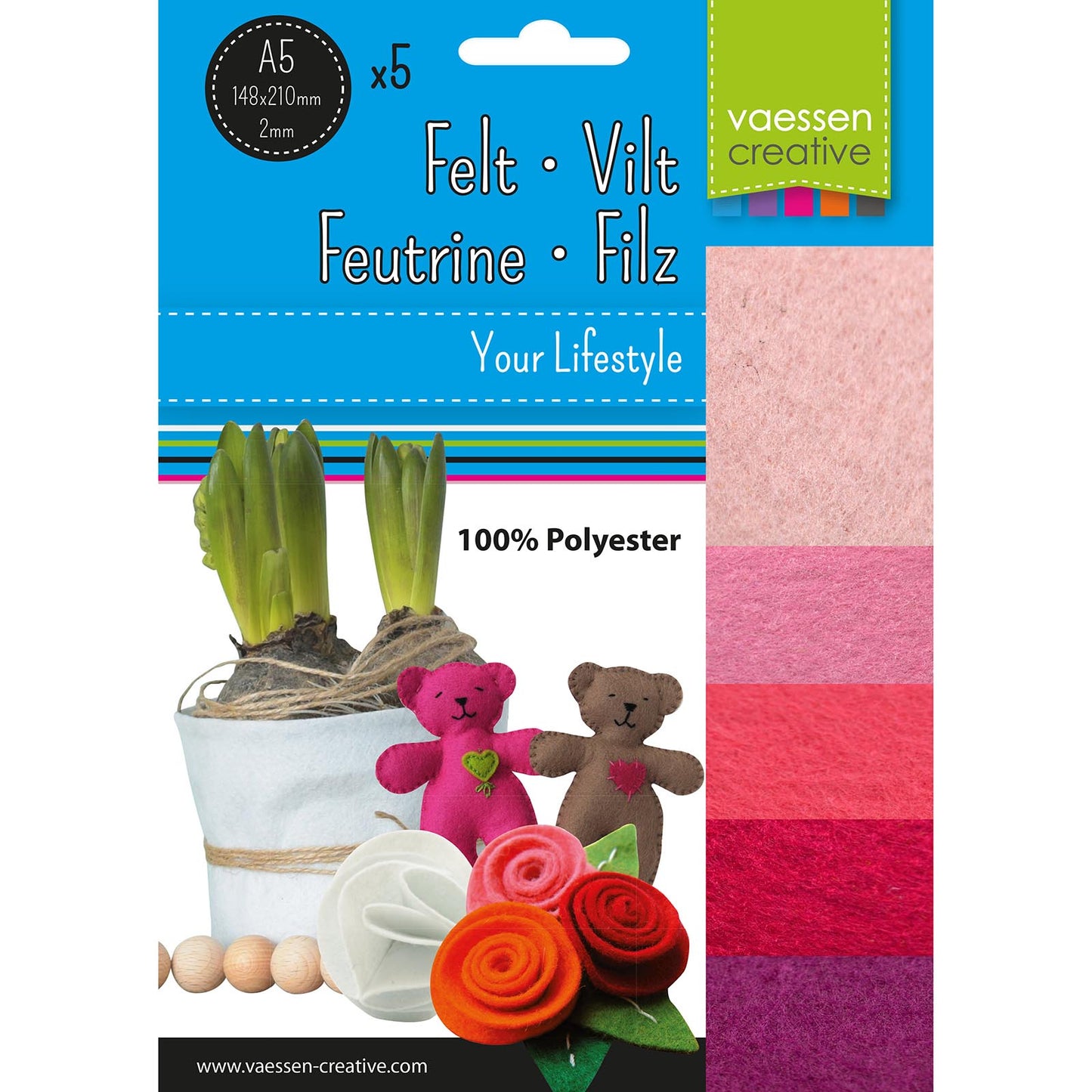 Vaessen creative • paquet de feutre 2mm a5 rose 5pcs.