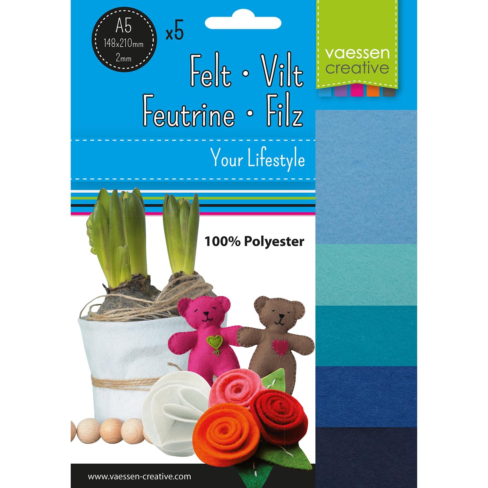Vaessen creative • paquet de feutre 2mm a5 bleu 5pcs.