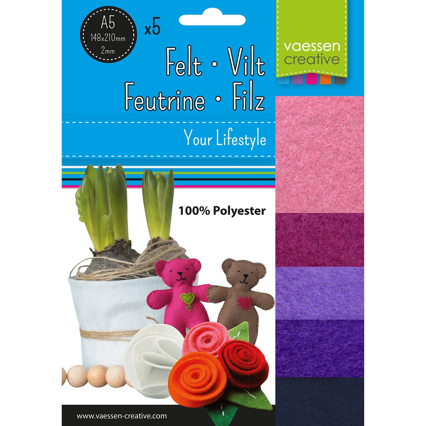 Vaessen creative • paquet de feutre 2mm a5 rose violet 5pcs.