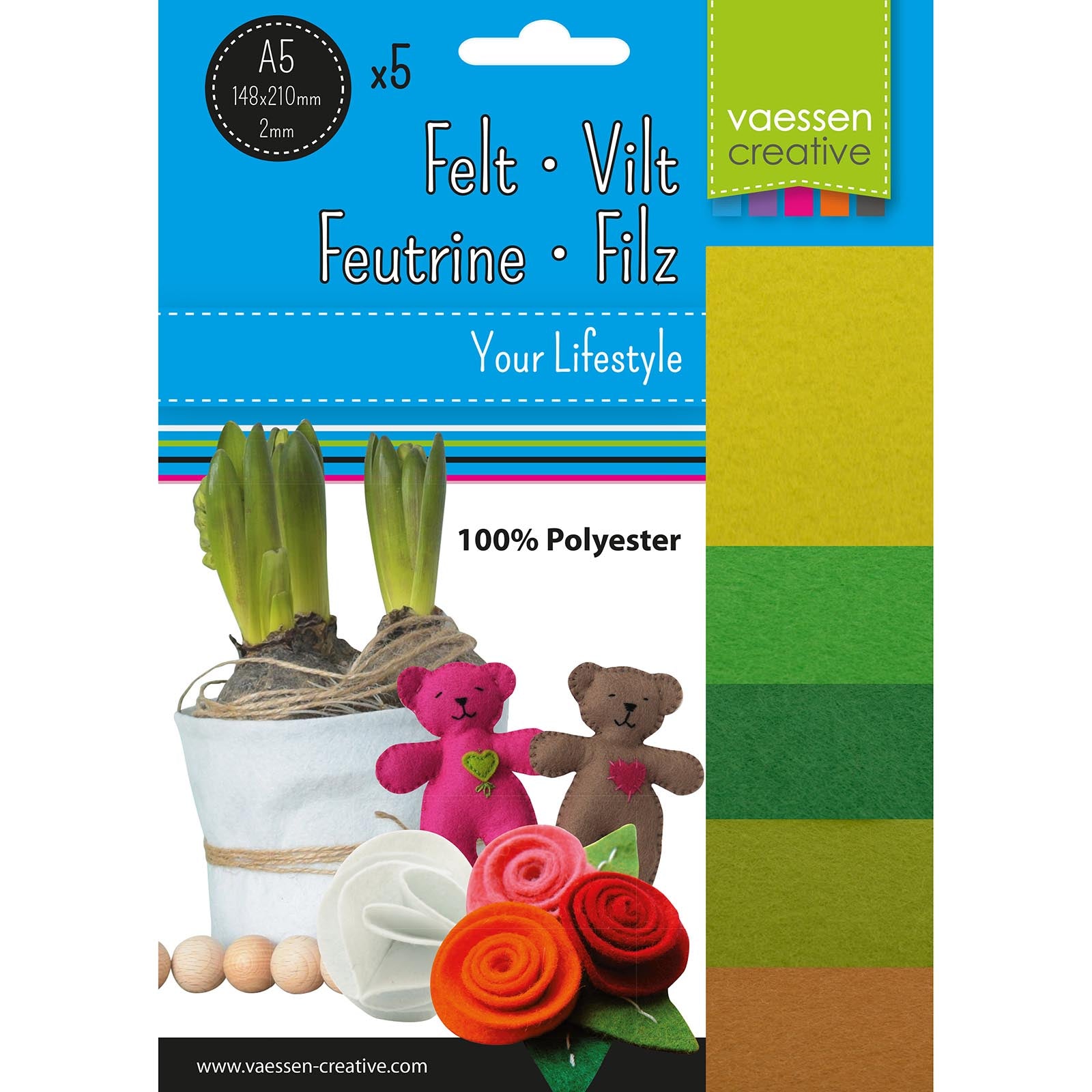 Vaessen creative • paquet de feutre 2mm a5 vert 5pcs.