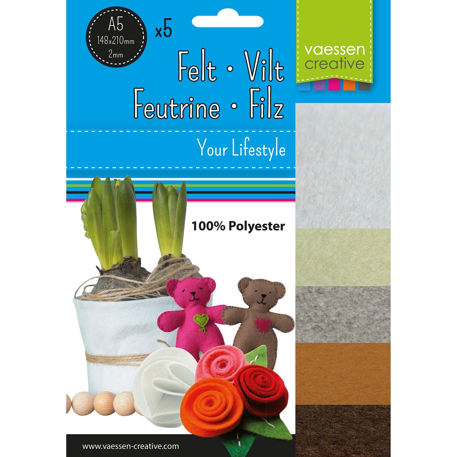 Vaessen creative • paquet de feutre 2mm a5 beige marron 5pcs.