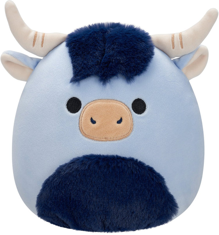 Squishmallows - toro - vache highland bleue avec ventre pelucheux bleu marine - peluche 19cm