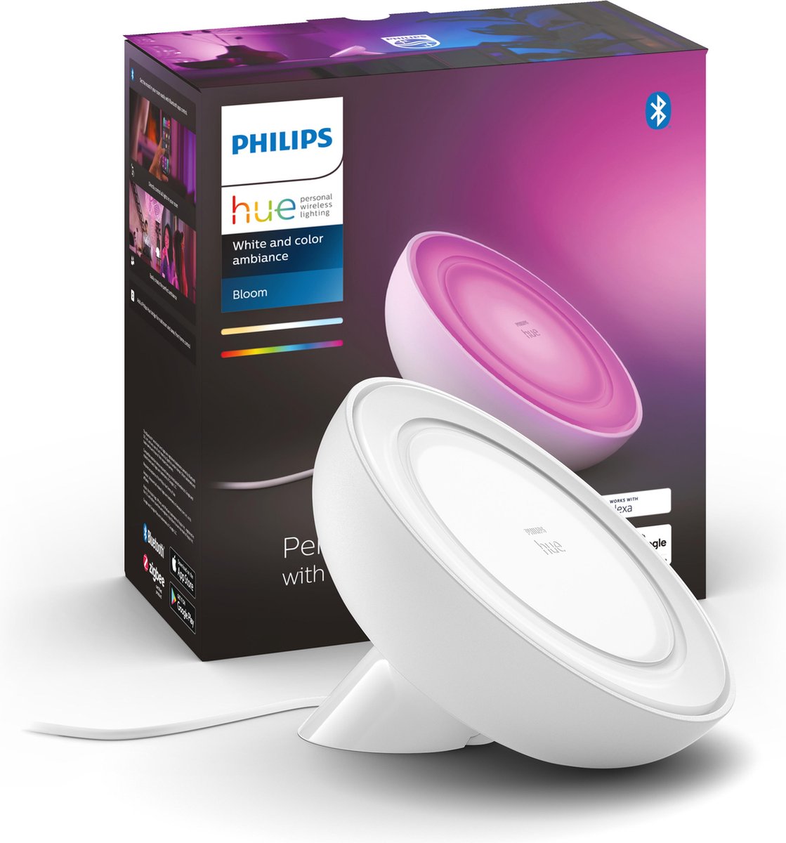 Lampe de table Philips hue bloom - lumière blanche et colorée - blanc