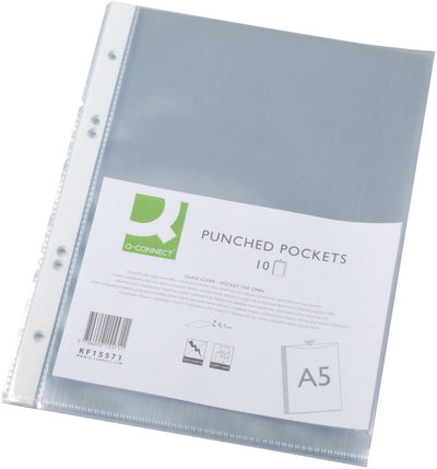 Q-connect show bag perforé a5 perforation 4 trous transparent 100 microns paquet de 10 pièces