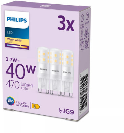 Capsule LED Philips - 40 W - G9 - lumière blanc chaud - 3 pièces