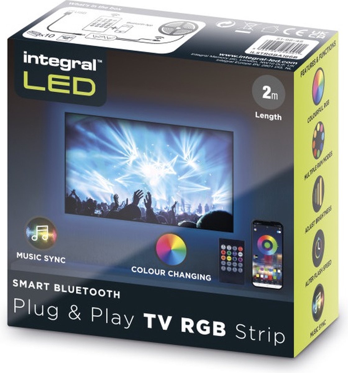 Bande LED RVB plug play intégrée pour derrière le téléviseur 2 mètres 1,5W m 24LED m 10mm avec USB | Bluetooth | RVB | 3 watts | 20 000 heures de combustion