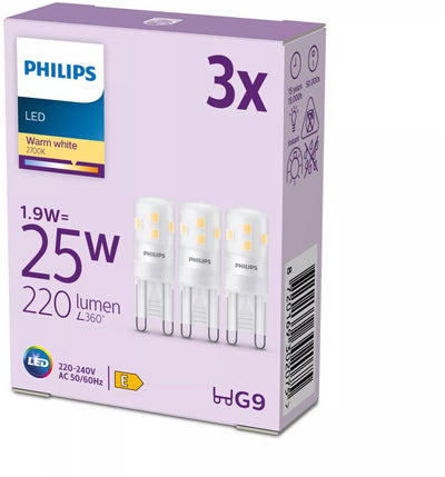 Capsule LED Philips - 25 W - G9 - lumière blanc chaud - 3 pièces
