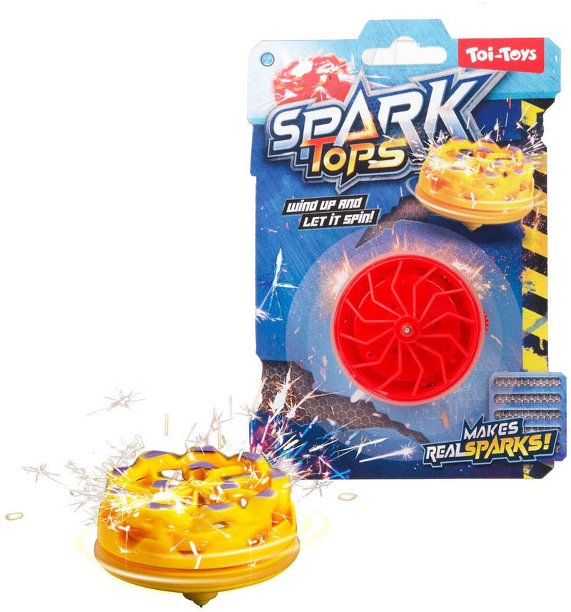 Toi-toys toupie à remontage amusante étincelle avec silex