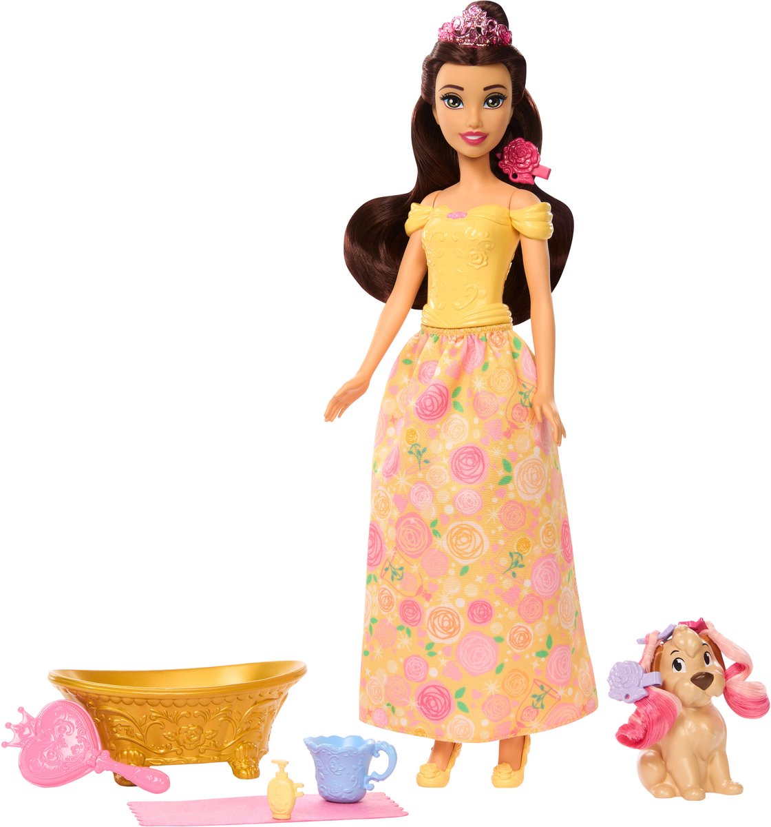 Poupée Bella princesse Disney avec chiot jaune