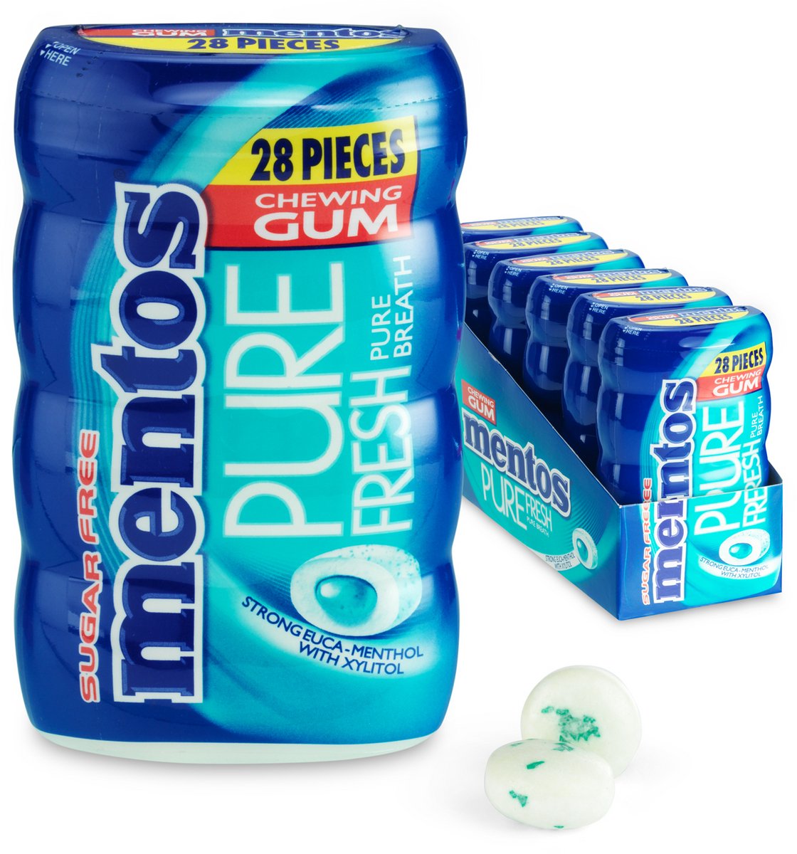 Mentos gum pure eucalyptus frais-menthol - chewing-gum - sans sucre - 6x28 pièces