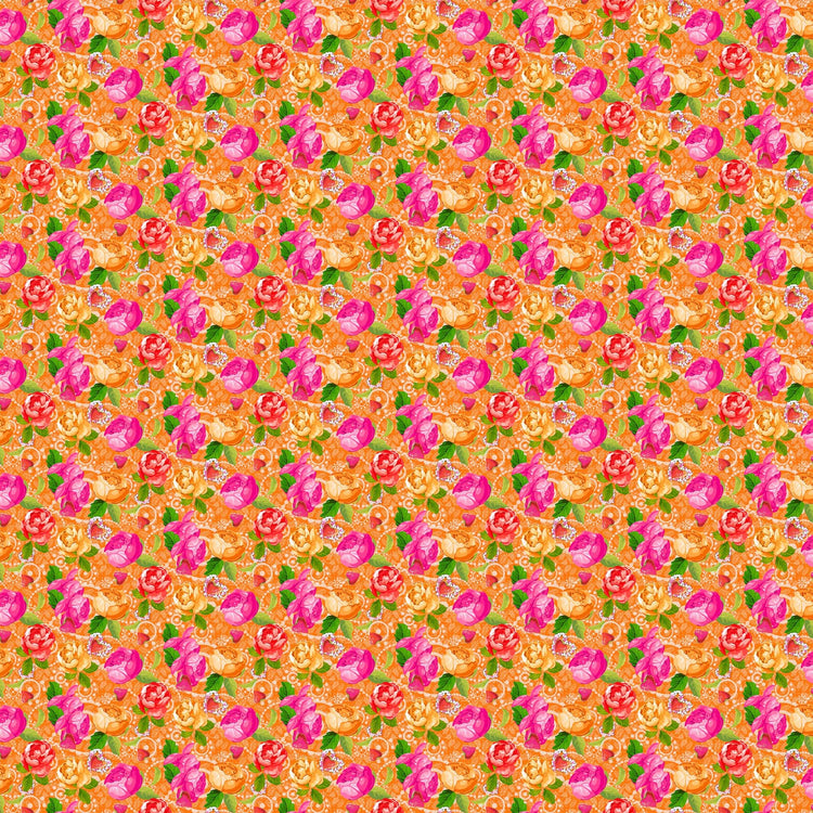 Vaessen creative • tissu coton coco-ton 45x50cm motif floral orange si mignon