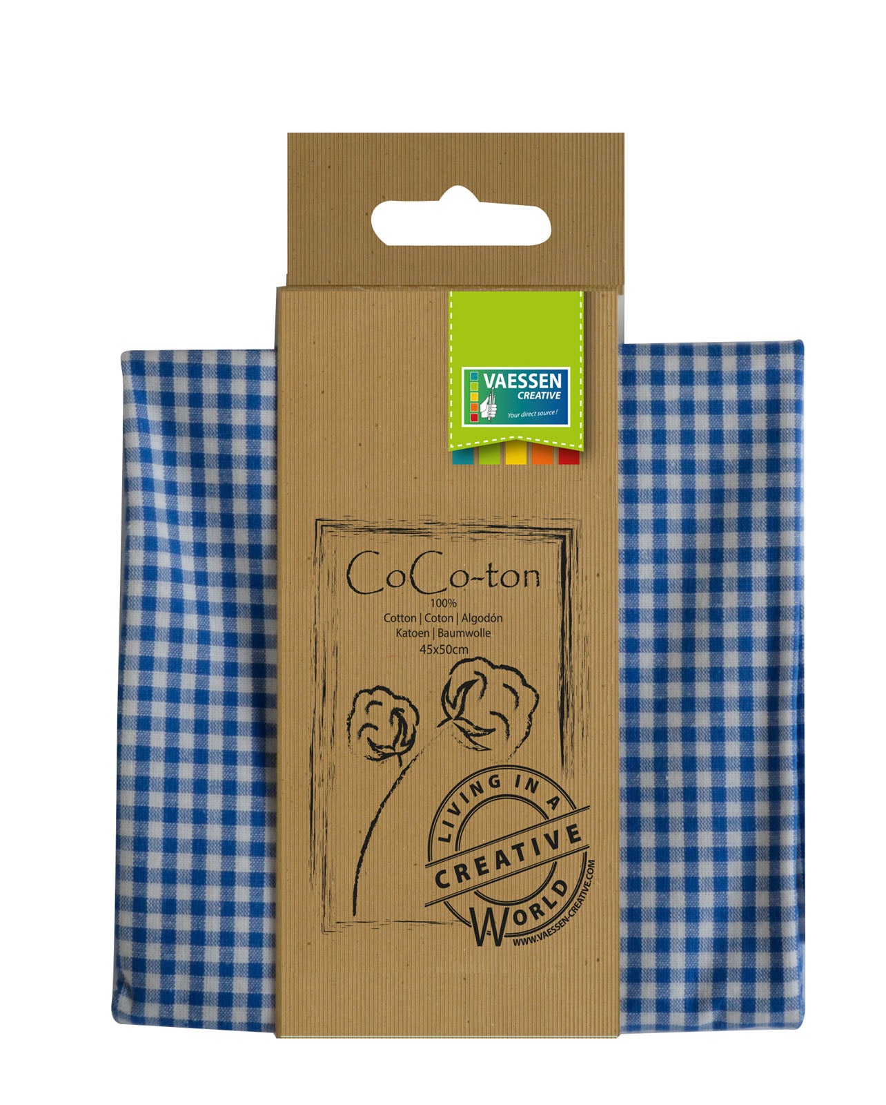 Vaessen creative • tissu coton coco-ton 45x50cm carreaux bleu moyen basique