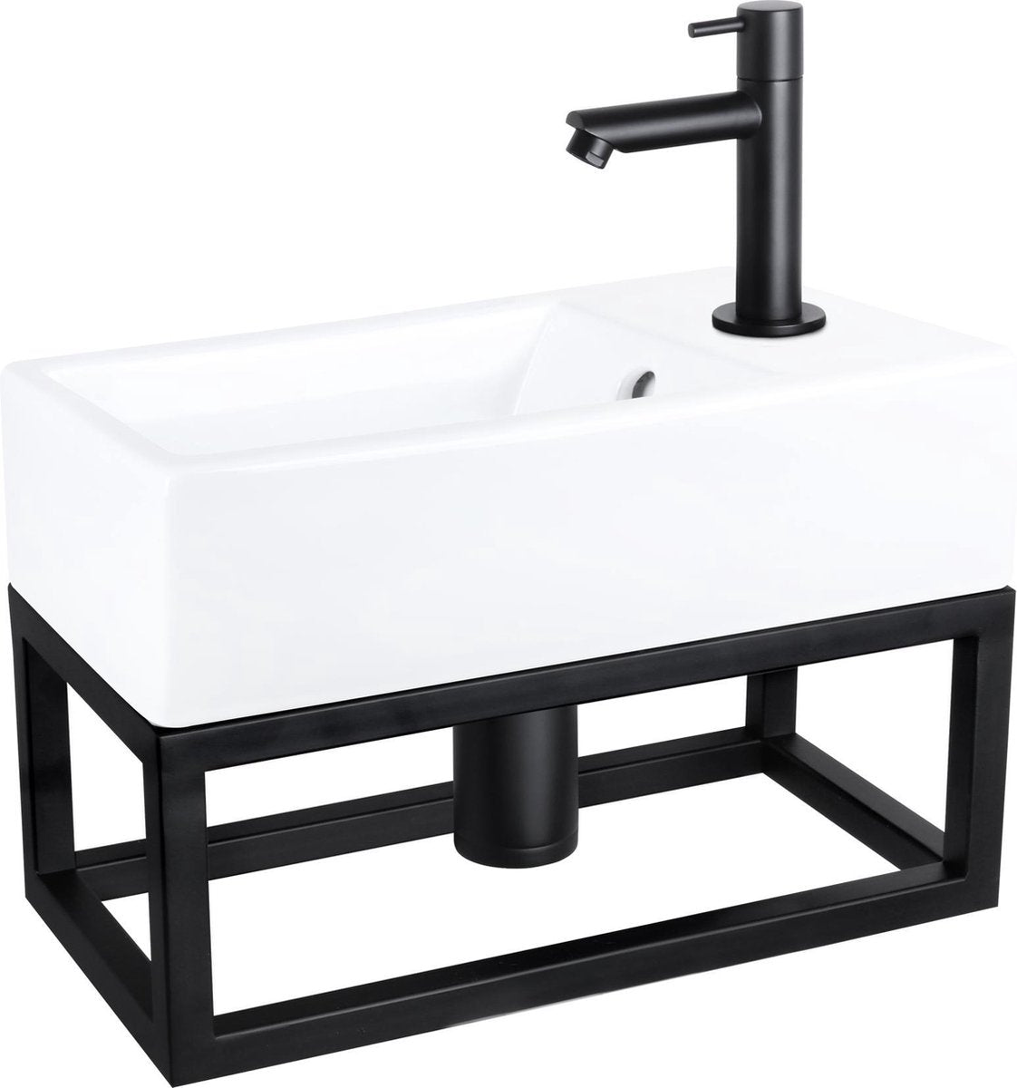 Ensemble fontaine Differnz Force - 40x22x11,5cm - robinet droit - noir mat - avec porte-serviettes - céramique