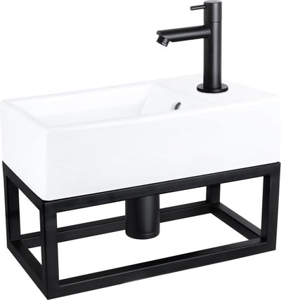 Ensemble fontaine Differnz Force - 40x22x11,5cm - robinet droit - noir mat - avec porte-serviettes - céramique