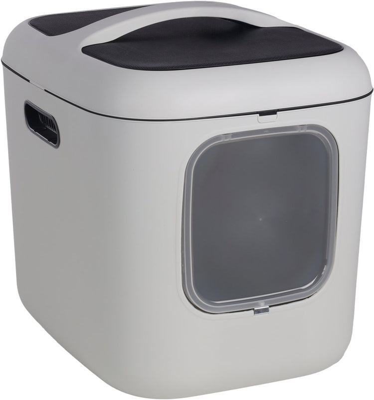 Bac à litière Flamingo – ligne design xxl – blanc romy – 61,5x50x57,5 cm – extra spacieux – plastique recyclé – avec filtre à charbon à porte magnétique – facile à nettoyer – pour grands chats