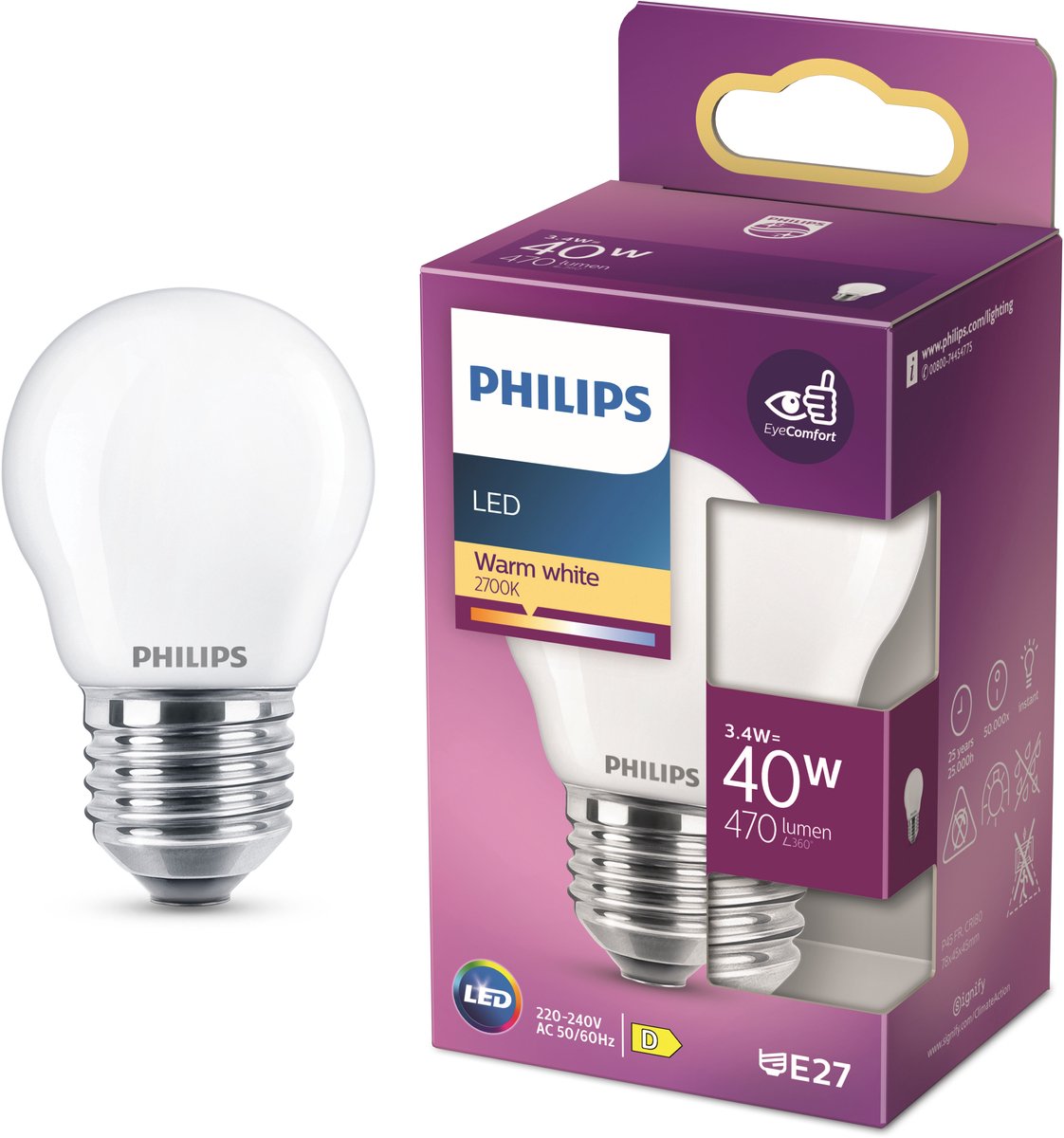 Philips LED balle E27 4,5W filament blister 5101560